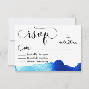 Svart typografi med ljust blå akvarell RSVP OSA Kort