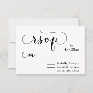 Svart typografi på vit elegant, enkel RSVP OSA Kort
