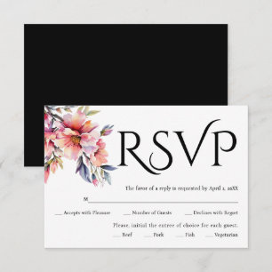 Svart typografi, rhododendronkvist med blommor OSA kort