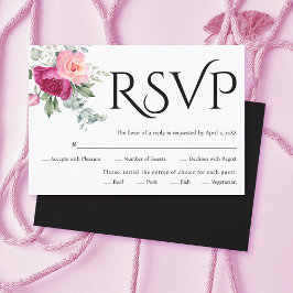 Svart typografi, rosa ros blommor bröllop OSA kort