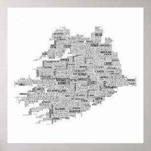 Svart typografisk karta av Munster, Irland Poster