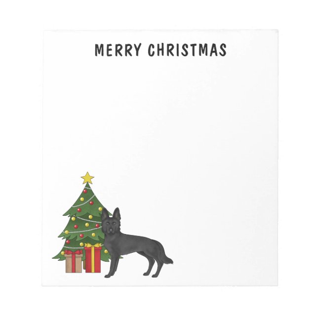 Svart tysk herde och Festive Julgran Anteckningsblock (Framsida)