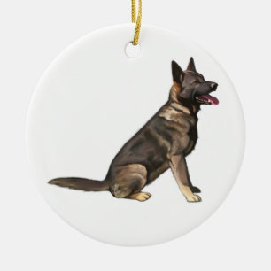 Svart tysk herdehund julgransprydnad keramik