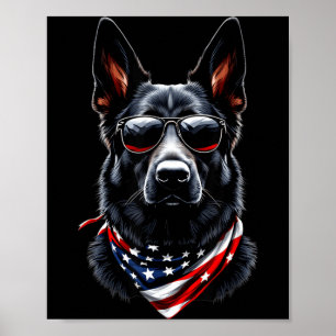 Svart tysk schäferhund amerikansk flagga 4 juli poster