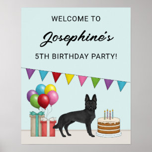 Svart tysk schäferhund Födelsedagsfest Välkommen Poster
