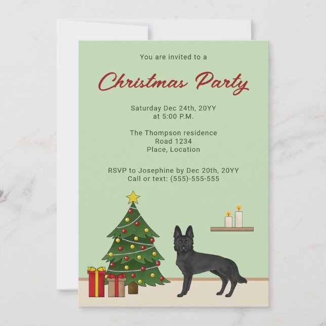 Svart Tysk Schäferhund Julfest Inbjudningar (Framsida)