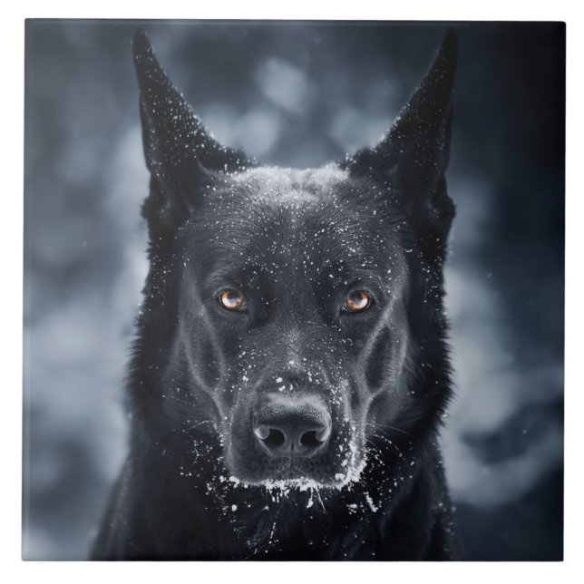 Svart tysk schäferhund kakelplatta (Framsidan)
