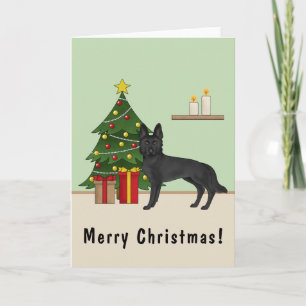 Svart tysk schäferhund och festlig julgran kort