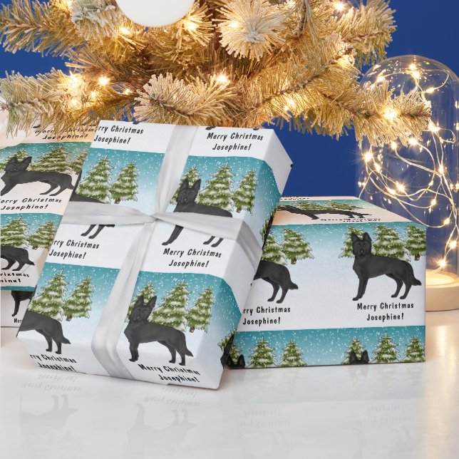 Svart Tysk Schäferhund Snöig Vinter Skog Presentpapper (Helgdagar)
