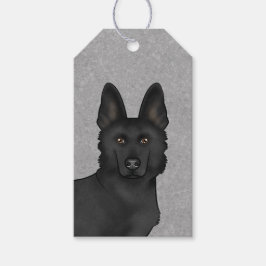 Svart tysk schäferhund söt hundhuvud närbild grå presentetikett
