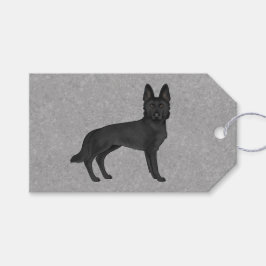 Svart tysk schäferhund söt serietecknad hund grå presentetikett