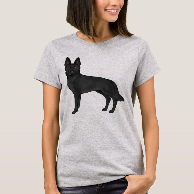 Svart tysk schäferhund söt tecknad hund teckning t shirt (Framsida)