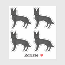 Svart tysk schäferhund Sött seriefigurer Design Hu Klistermärken