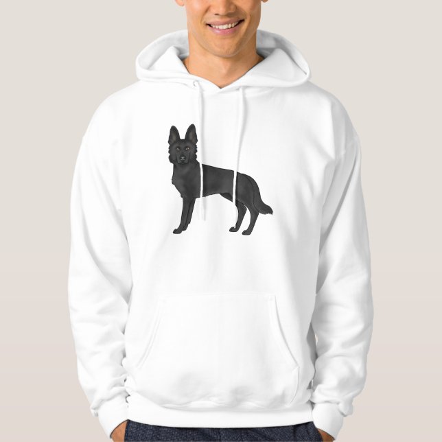 Svart tysk shepherd söt seriehund design hoodie (Framsida)