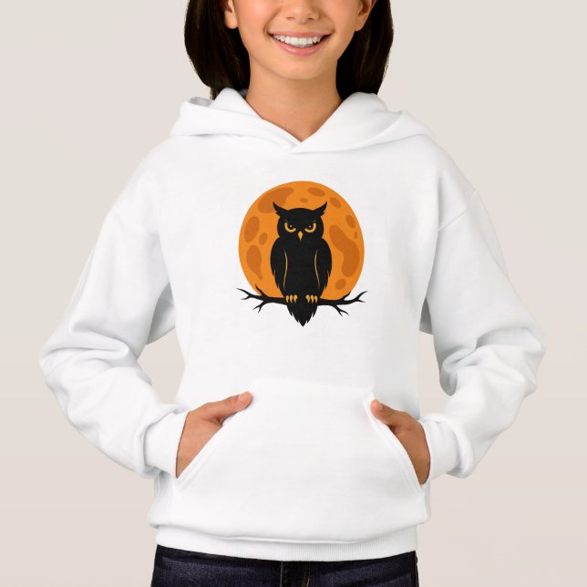 Svart uggla & fullmåne Halloween-design T Shirt (Framsida)
