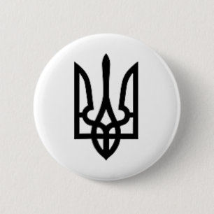 Svart ukrainsk Tryzub-symbol på hjärtat - Ukrai Knapp