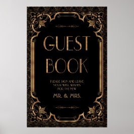 Svart Underbar Gatsby Art Deco Guest Bok-tecken Poster