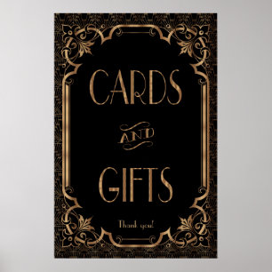 Svart Underbar Gatsby Art Deco-kort och presentkor Poster