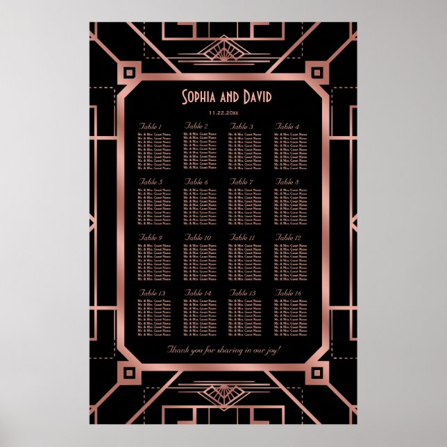 Svart Underbar gatsby-sätesdiagram för lyxkoppar Poster (Framsidan)