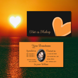 Svart underbar Orange Heart Modern med foto Cute Visitkort