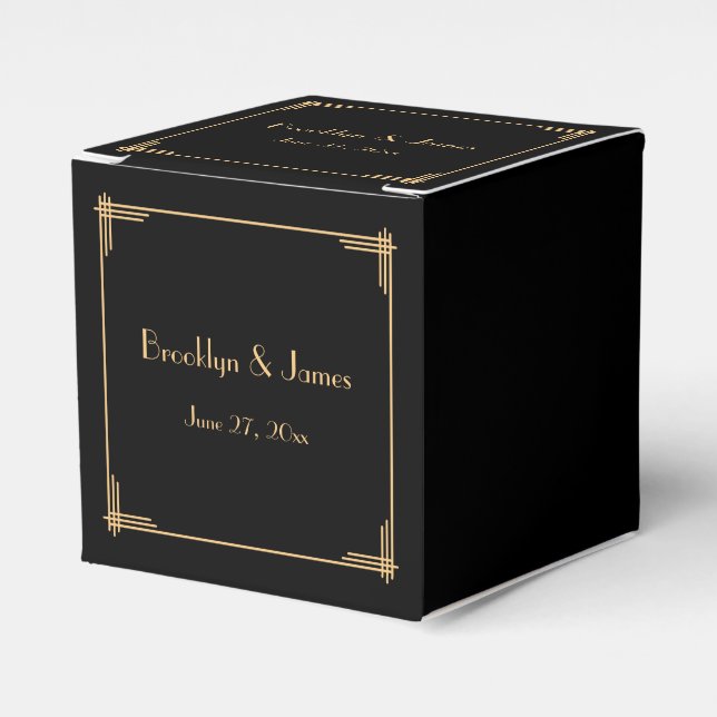 Svart Underbara Gatsby Art Deco Wedding Favor Boxe Presentaskar (Framsidan Sidan)