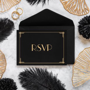 Svart Underbart Gatsby Art Deco-Bröllop OSA Kort