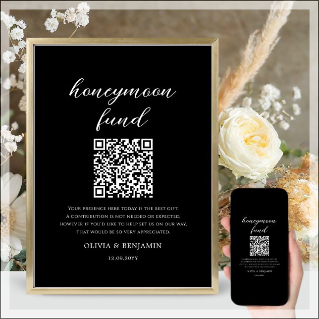 Svart | Undertecknande för Honeymånfonden QR-kod B Poster (Skapare uppladdad)
