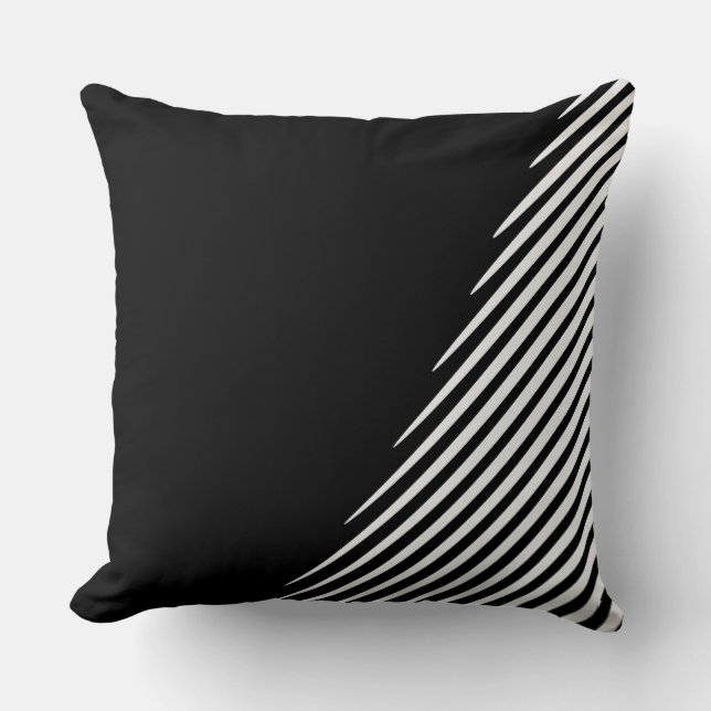 Svart Uneven Staggered White Diagonal Linjer Kudde (Framsida)
