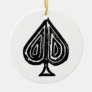 Svart uppspelningskortssymbol Sprid Shape Linocut Julgransprydnad Keramik