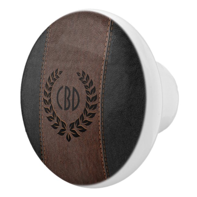 Svart utandning med brun och svart läder Struktur Knopp (Höger)