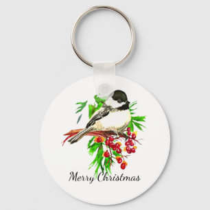 Svart utklädd Chickadee Bird Nature Art Nyckelring
