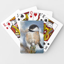 Svart utklädd Chickadee Bird Winter Painting Casinokort