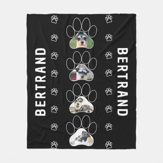 Svart utskrift av foton i Hund Unik Personlig Fleecefilt (Framsidan)