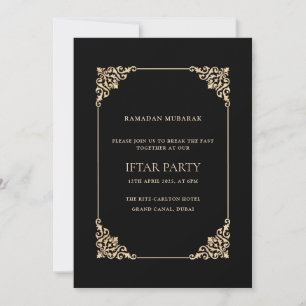 Svart utsmyckad barock guld skript Iftar-fest Inbjudningar