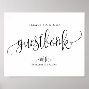 Svart vacker kalligrafi skript bröllop gästbok poster