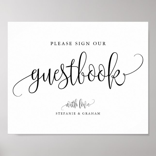 Svart vacker kalligrafi skript bröllop gästbok poster (Framsidan)