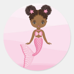 Svart vacker Sjöjungfru med Rosa Fishtail Sticker Runt Klistermärke