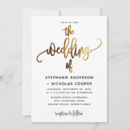 Svart vacker skript typografi bröllop guld inbjudningar