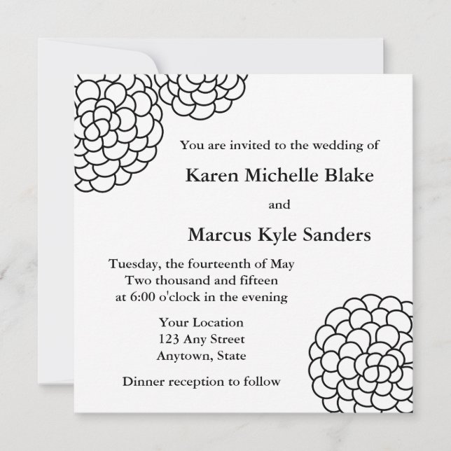 Svart vadratbröllop - inbjudningar eller meddeland (Framsida)