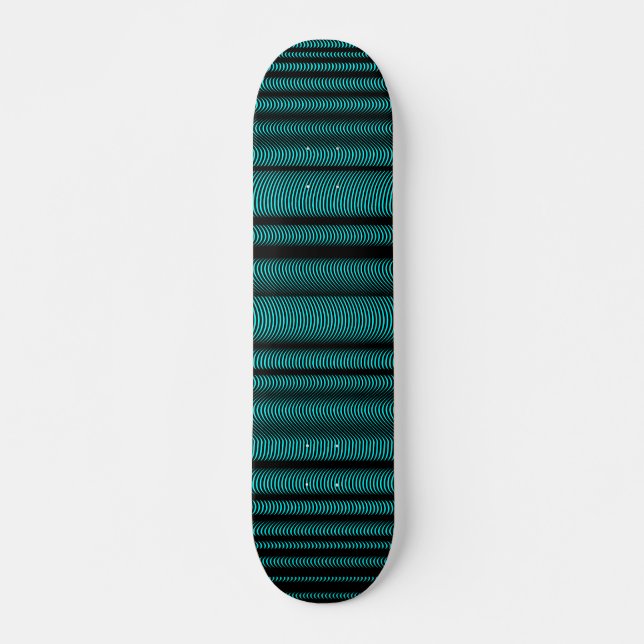 Svart Vågigt Linjer - på cyan Skateboard Bräda 21,5 Cm (Framsida)