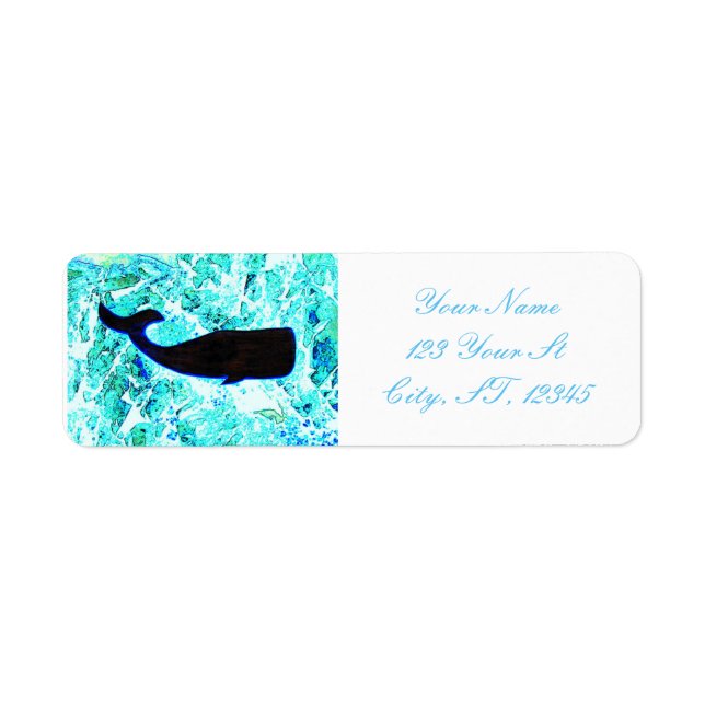 Svart val som simmar Thunder_Cove zazzle Returadress Etikett (Framsidan)