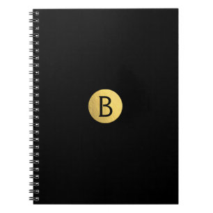 Svart (valfri färg) Modernt monogram i guld folie Anteckningsbok Med Spiral