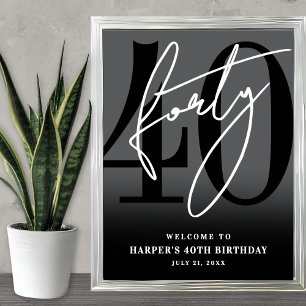 Svart välkomstskylt för 40-årsfest poster