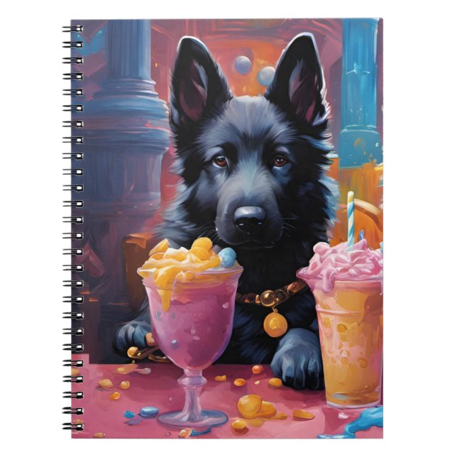 Svart vallhundvalp, glass anteckningsbok (Framsidan)