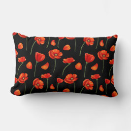 svart vallmo mönster lumbarkudde