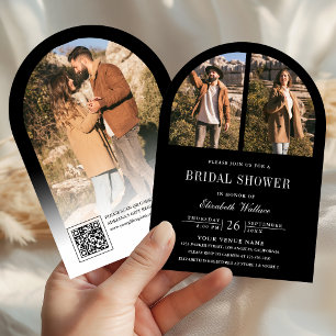 Svart valv foton QR-kod Bröllopsfest Inbjudningar