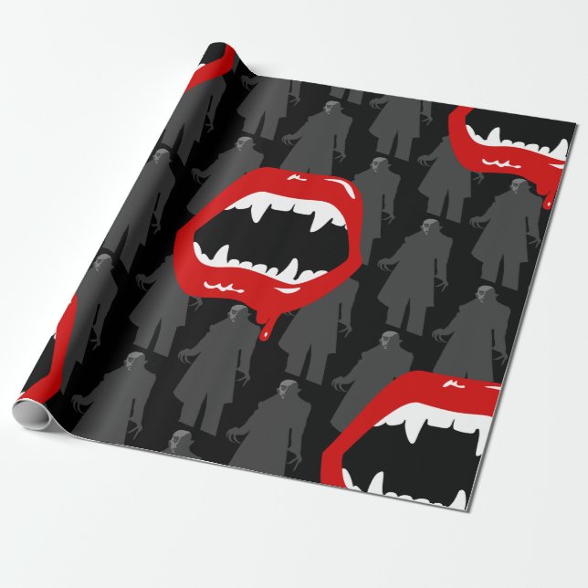 Svart vampyrfangs nosferatu pooky svart presentpapper (Utrullad)
