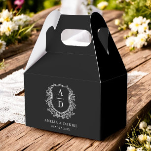 Svart Vapensköld Blommigt Monogram Bröllop Modern Presentaskar