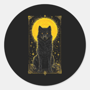 Svart Varg Gylden Mån Grafik T-shirt – Wildlife An Runt Klistermärke