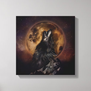 Svart Varg Howling Canvastryck